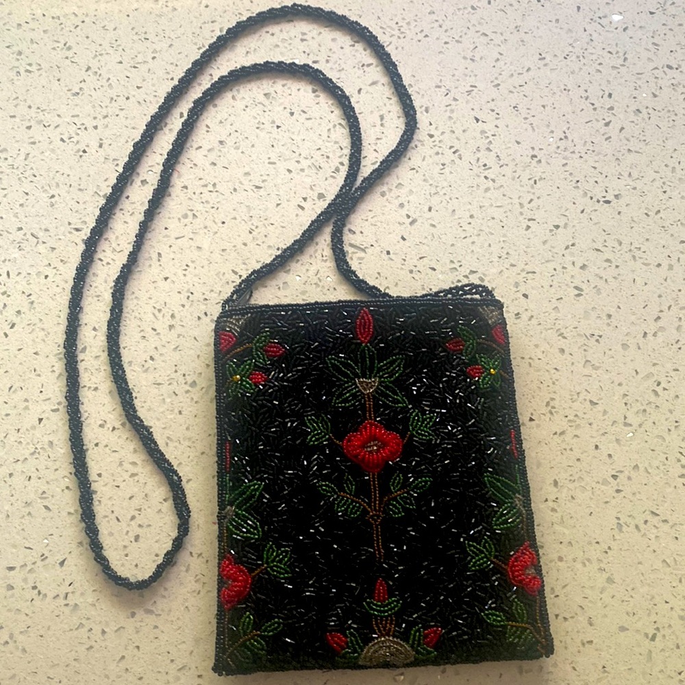 Black Floral Bead Purse handbag